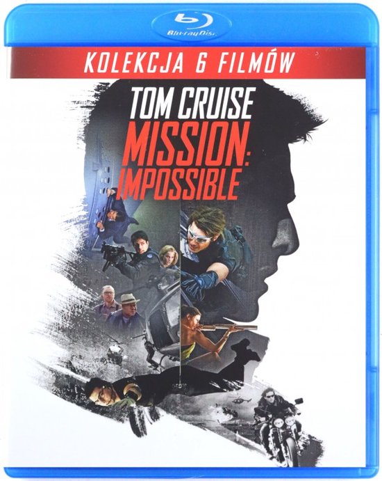 Blu-ray hoesje voor de 'Mission: Impossible' 6-filmcollectie met Tom Cruise, met scènes uit de films.