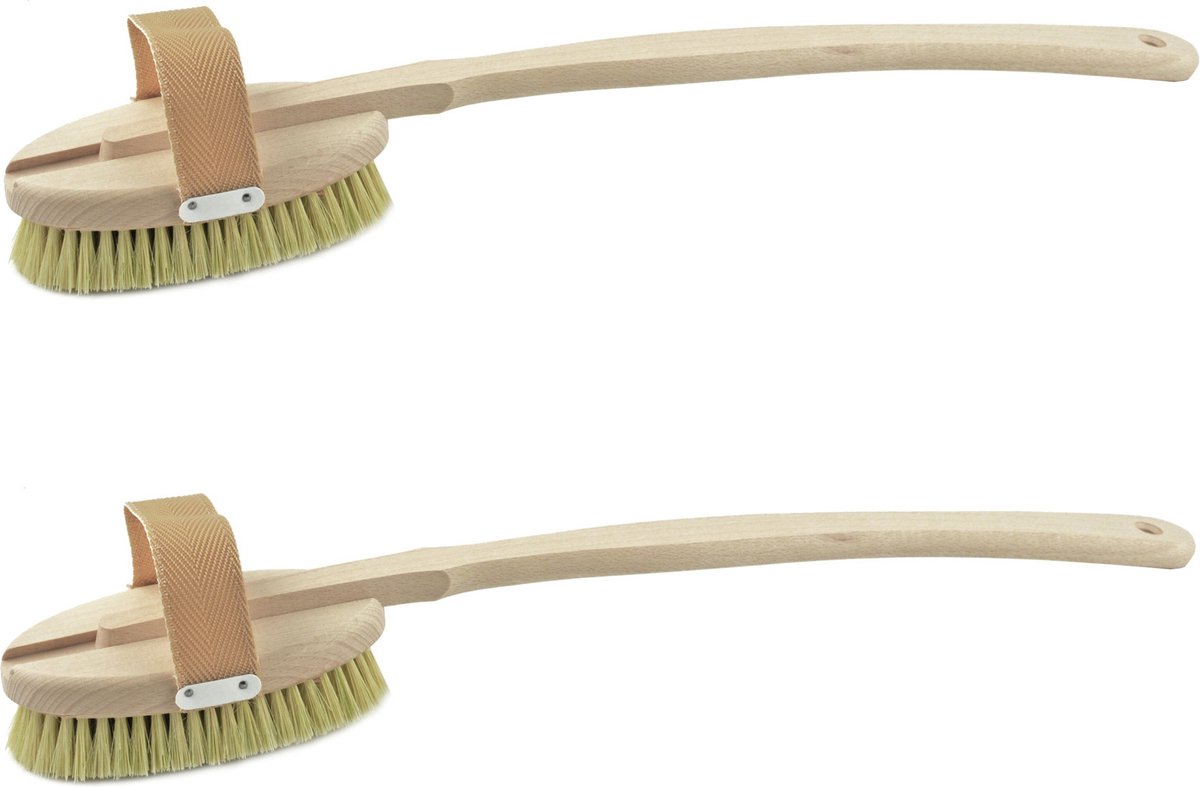 Goedkoopste Set van 2x stuks houten badborstels/massageborstels/wellnessborstels 2-delig 43,5 cm - Beukenhouten rugborstel