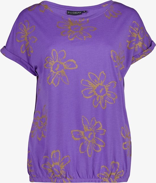 TwoDay dames T-shirt paars met bloemenprint - Maat S