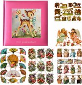 Poëziealbum - 16x16 - Roze - Hertje met vlinders - met 5 vellen Poëzieplaatjes - Versjes - Gedicht - Cadeau - Sint - Geschenk - Knutselen - Hobby - Creatief - Scrapbook - Poezie