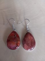 Gemstones-silver oorhangers jaspis oud roze oorbellen druppel steen 2,5 cm lang 925-zilver 8 g per stel