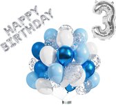 Luna Balunas 3 Jaar Ballonnen Set Zilver Blauw Helium - Verjaardag