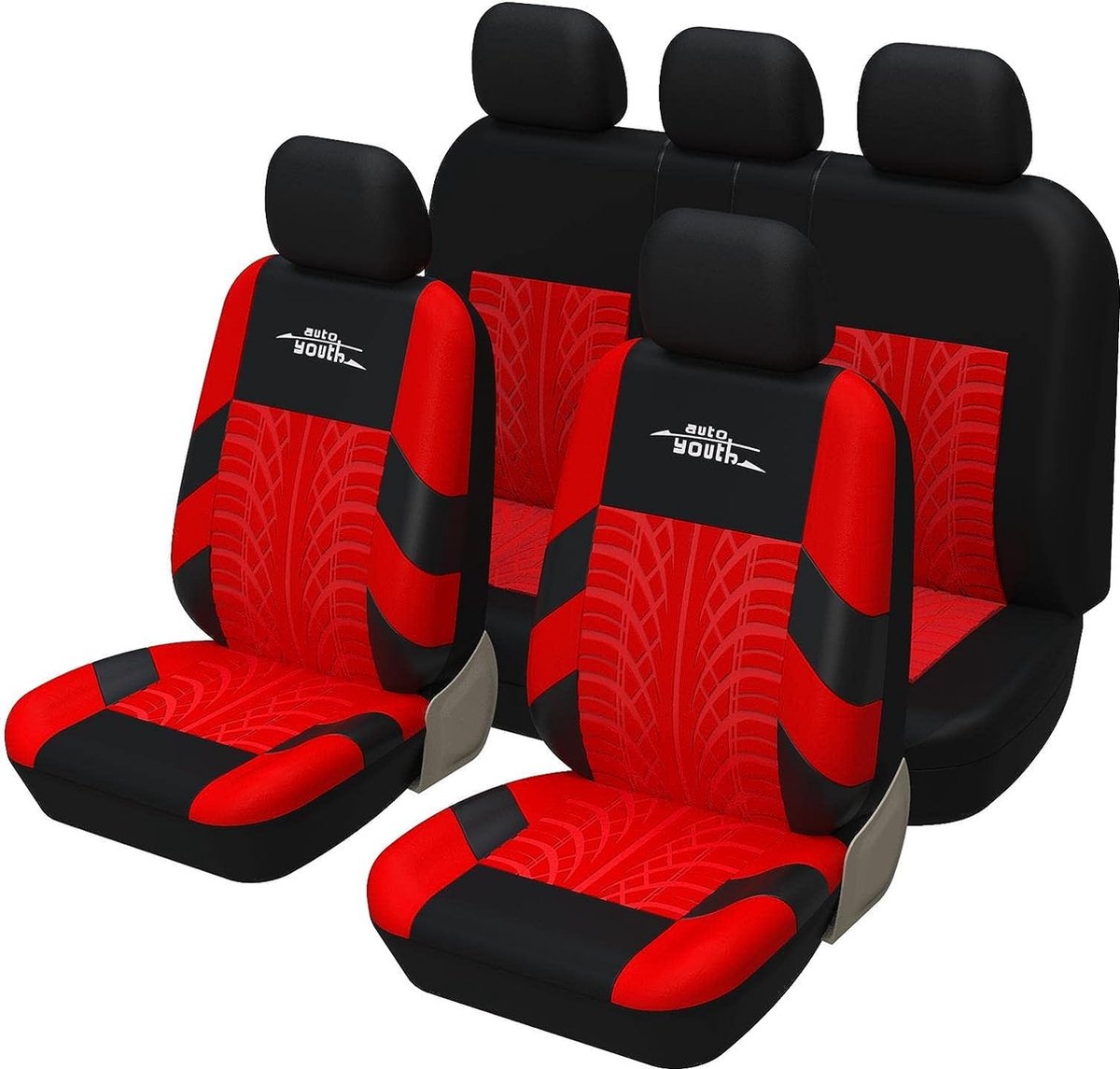 Housses de siège de voiture Universal, ensemble complet, économiseur de  siège de voiture, rails de pneus , Accessoires de siège auto , 9 pièces,  rouge