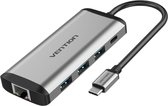 Vention USB C Hub, Docking Station 9 in 1 - USB 3.0, HDMI, TF, SD, RJ45, TRRS 3.5mm & PD Oplaad poort - 4K Ultra HD - Macbook en Windows