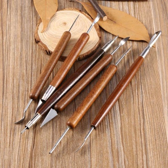 Jumada's Boetseer gereedschap voor klei - 6 stuks RVS klei gereedschap met houten handvat - Jumada