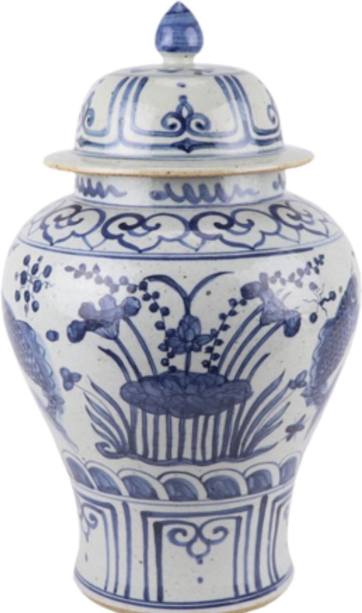 The Ming Garden Collection | Chinees Porselein | Chinese Vaas | Oude Porseleinen Pot Met Lotus En Vissen | Blauw & Wit