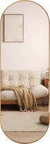 SensaHome Oval Passpiegel - Minimalistische Design Wandspiegel - Staande Spiegel met Metalen Rand - Modern - Kleedkamer Spiegel - 50x160CM - Goud