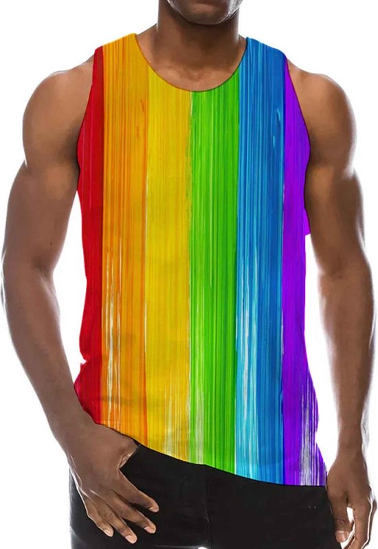 Regenboog Pride hemd heren - Rainbow shirt - Sexy kleding mannen - Zonder mouwen - Erotisch - Thema - Rollenspel