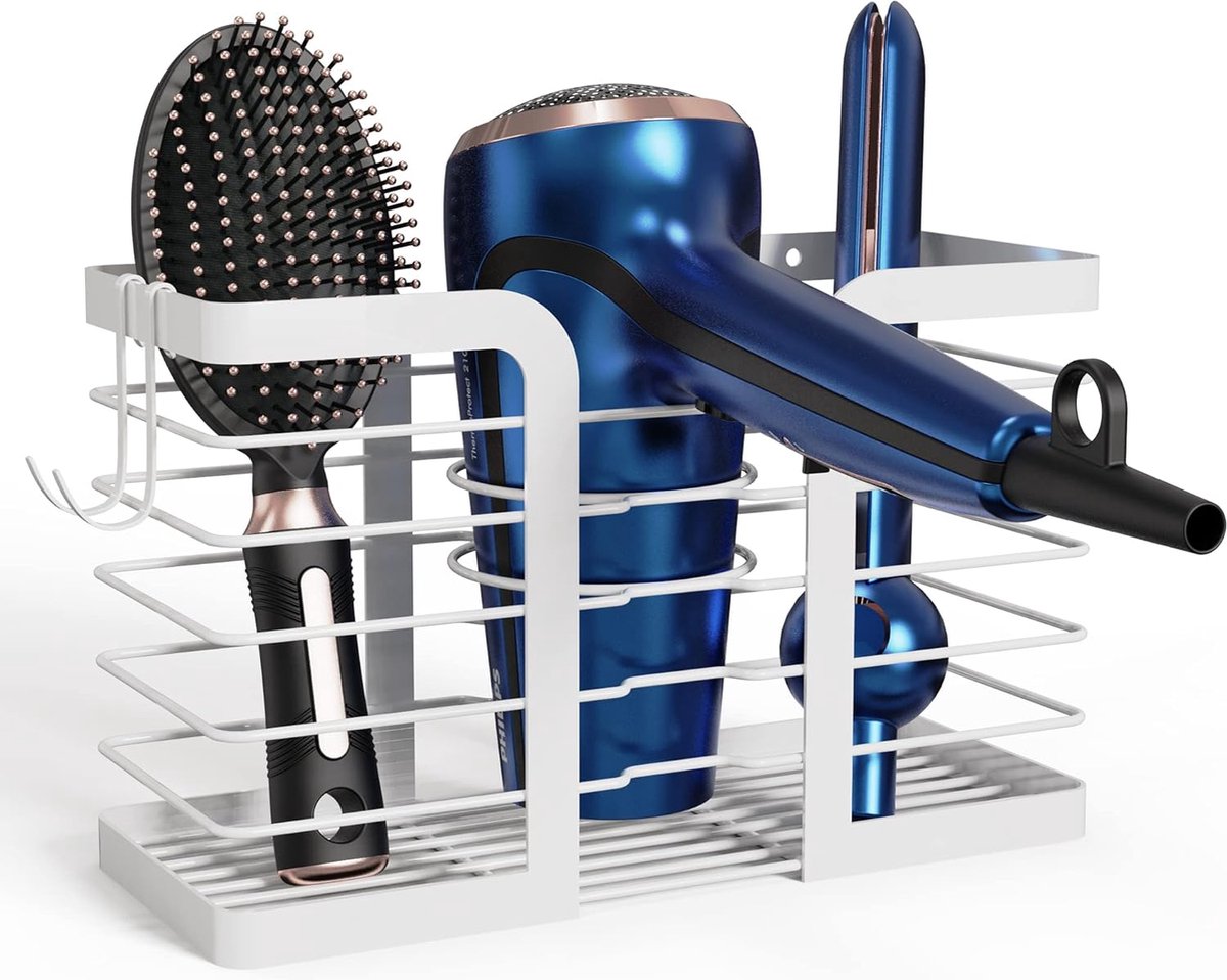Föhn houder zonder boren wandhouder föhn, haardrogerhouder opslag accessoires haardrogerhouder lijm organizer voor thuis badkamer woonkamer, haardroger opslag (wit)