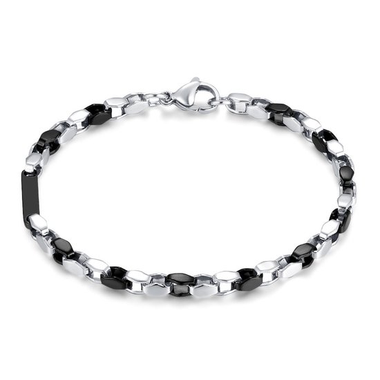 Bracelet Twice As Nice en acier inoxydable, maillons, plaque, acier noir 21 cm