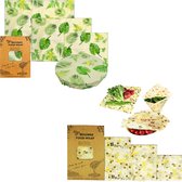 Bijenwas Wraps (Bijenwas Doek) - 2 pack - Voordeelverpakking 6 zakdoeken - "Green nature leaf" & "wesp " 6 stuks - 1S, 1M, 1L - Beeswax Wraps - Herbruikbaar Boterhamzakje - Bee Wrap - Beewax - Bijenwasdoek - Zero Waste - Duurzaam Cadeau