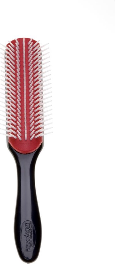 Denman Hairbrush D3, manche noir, coussin en caoutchouc rouge, 7 rangées
