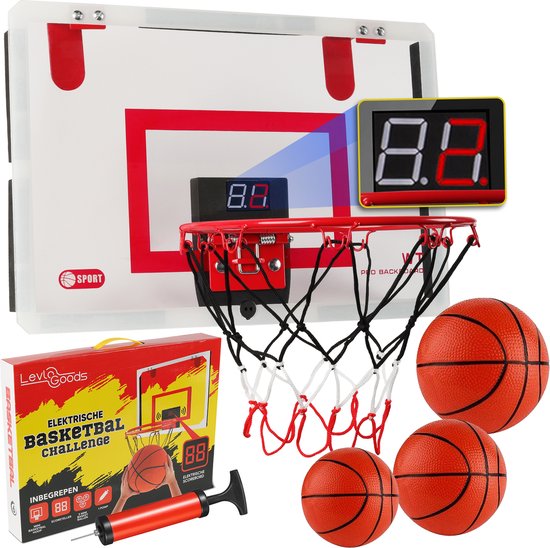 Levlo Goods® Mini Basketbal Set met Scoreteller - Mini Hoop - Basketbalring - Basketbalbord- Pro-Dunking Ring - Slide-On Deur Bevestiging - Incl. 3 Ballen en Ballenpomp - Incl. E-Book