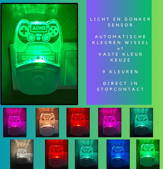 Fienosa Nachtlampje Stopcontact - Nachtlamp Game - Game accessoires voor je kamer - Nachtlampje Kinderen - Stekkerlamp - Dag en Nacht Sensor -Multi Colour