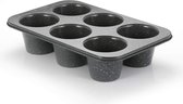 Jumbo diepe muffinvorm - 6 kopjes muffinvormen van koolstofstaal met antiaanbaklaag - bakvormen met grijs granietsteenoppervlak - grote muffinvormen voor het bakken (9 diax7.6cm cup)