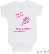 Body 100 % coton « Obtenez les couches ! Je vais jouer au padel avec papa !!" Padel Filles Katoen Wit/rose Taille 68