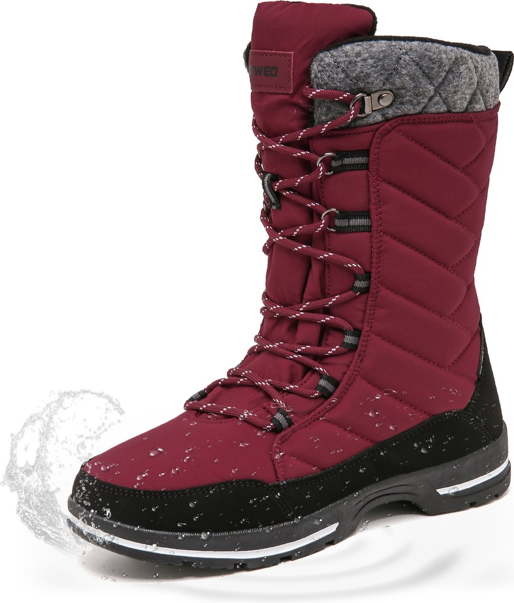 Winter Sneeuwlaars Dames Waterdichte Sneeuwlaarzen Winter Fleece Gevoerd Warme Winterlaarzen Snowboots Antislip Outdoor Rood
