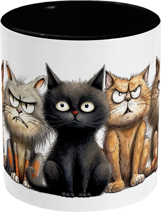 Mug Funny Cup - Chats de Bande Dessinée Cats Funny - Wit Zwart - Céramique  - 350ml