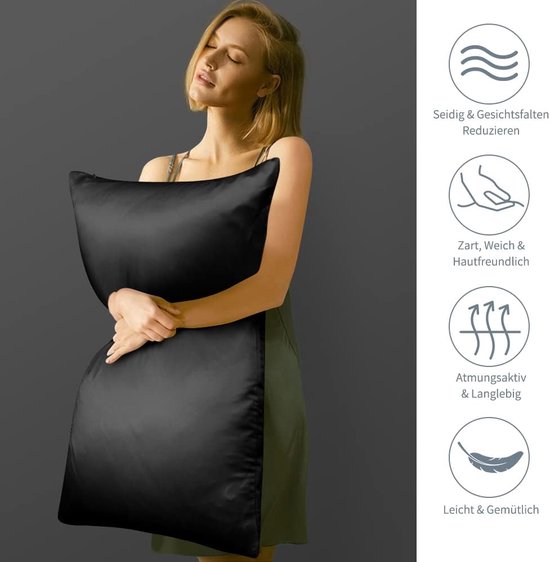 Set van 2 satijnen kussenslopen Premium kussensloop kussensloop haar- en huidverzorging zijdezacht met ritssluiting, zwart, 40 x 40 cm van Utopia Bedding — afbeelding 4