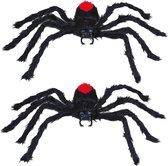 Fiestas horror spin groot - 2x - Halloween decoratie/versiering - zwart - 60 cm- Griezelige thema accessoires