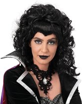 Funny Fashion Heksenpruik lang haar - zwart/krullen - damespruik - Halloween/Gothic