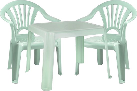 Forte Plastics Chaises hautes 2x avec set de table - extérieur/intérieur - vert menthe - plastique - meubles de jardin