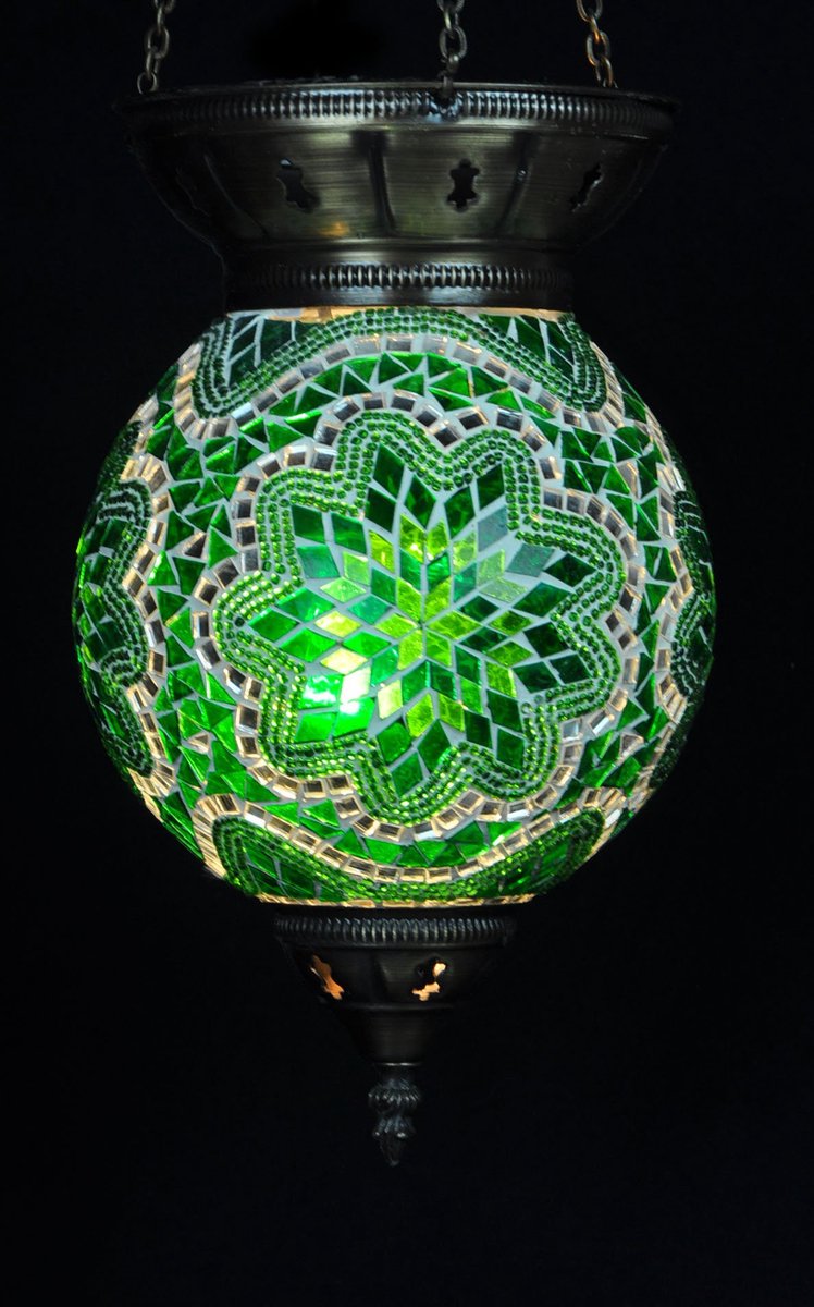 Oosterse groene hanglamp met glazen bol van 25cm Turks design plafondlamp