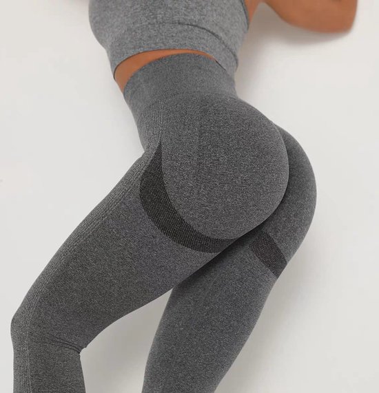 Grijze - Dames - Sport Legging - Broek - Maat L/XL - Fitness - Padel - Yoga - Sportkleding - Sportbroek - Sportlegging - Push up - Shape legging - High waist - Hardloopbroek