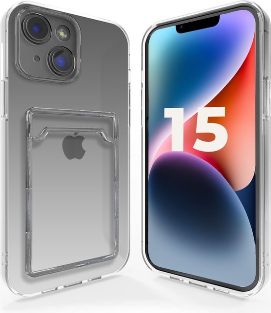 Foto: Shieldcase telefoonhoesje geschikt voor apple iphone 15 tpu hoesje met pasjeshouder ruimte voor pasjes transparant