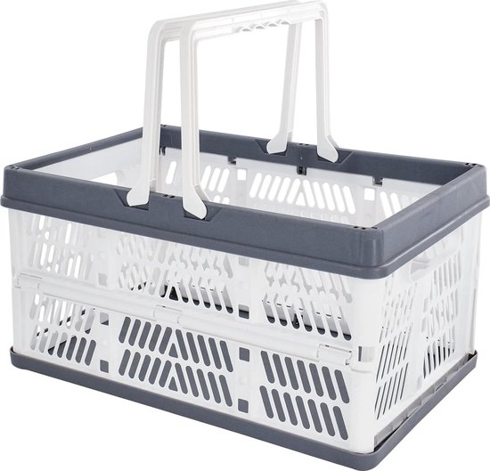 Shopping Basket, kleine vouwdoos, opvouwbaar met handvat, vouwdoos, te gebruiken als inklapbare boodschappenmand, handmand en kofferbak-organizer (wit, 30 x 20 x 15,5 cm)