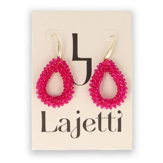 Lajetti - Druppel Oorbel Fuchsia - Dames Oorbellen - Beaded Earrings - Lajetti