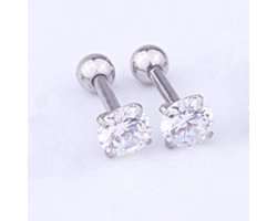Plux Fashion Staaf Piercing - Zilver - 4mm - Sieraden - Zilveren Piercings - Zirkoon Steen - Stainless Steel - Oor Piercings - HipHop piercings - Sieraden Cadeau - Fancy Piercings - Luxe Style - Duurzame Kwaliteit - Halloween - Oktoberfeest