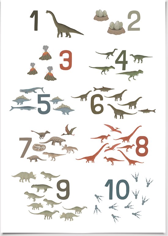 Dinosaurus Poster Cijfer 40x60 cm - 123 Kinderkamer Decoratie