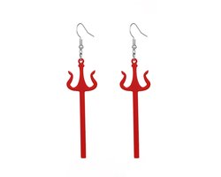 Plux Fashion Drietand Oorbellen - Rood - 8cm - Plastic - Heren - Dames - Sieraden - Rode Oorbellen - Oorhangers - HipHop Oorbellen - Sieraden Cadeau - Luxe Style - Duurzame Kwaliteit - Halloween - Oktoberfeest - Halloween kostuum