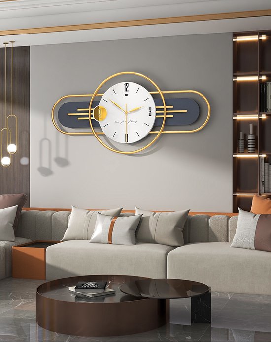 Luxaliving - Horloge Murale Moderne Or -L80 x L38CM - Mouvement Silencieux - Horloges murales - Horloges - Horloge Murale Or - Horloge Murale Moderne - Métal - Horloge Murale Design