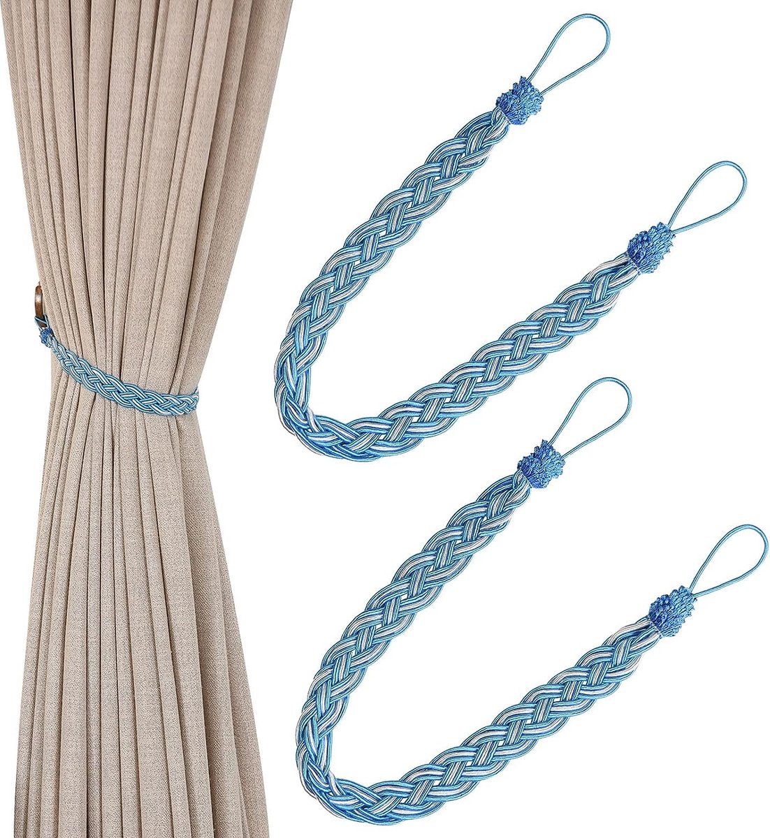 Handgebreide gordijnhouder, eenvoudige gordijnhouder en accessoires, blauw