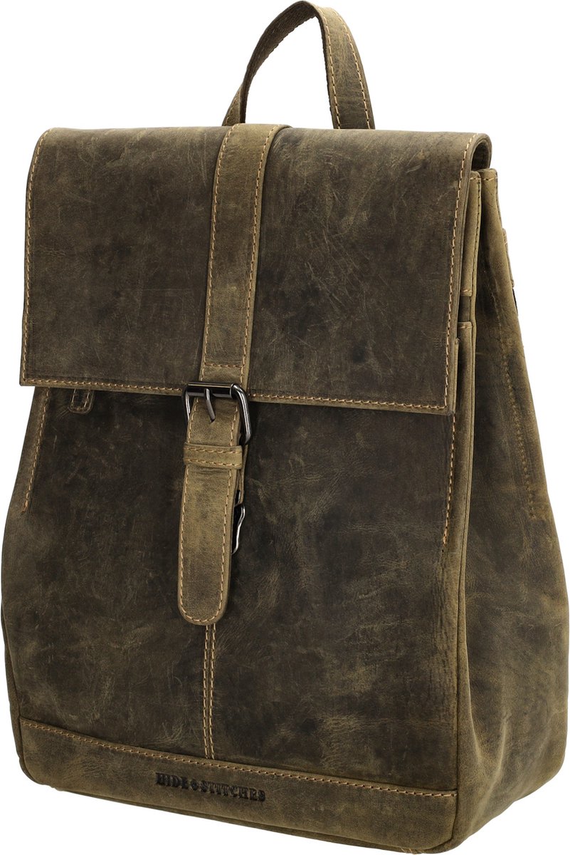 Hide & Stitches Idaho Rugzak - 100% Leder - Premium Rugtas - Leren Dames Tas - Olijfgroen