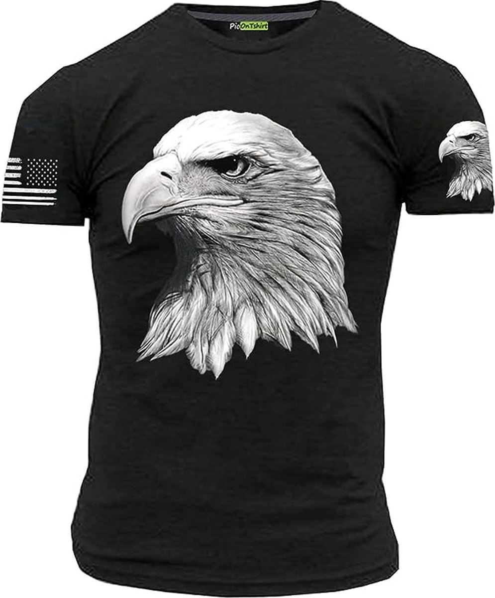 PicOnTshirt - Teetalks Series - T-Shirt Heren - T-Shirt Met Print - T-Shirt Met 'Amerikaans Bald Eagle' Print - Sportief en Casual T-Shirt - Zwart - Heren M