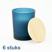 6 stuks geurkaarsjes met houten deksel - kleur marineblauw