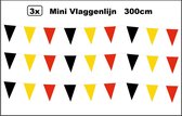 3x Mini vlaggenlijn zwart/geel/rood 3 meter - Verjaardag thema feest festival vlaglijn fun vlaglijn