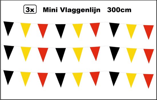 3x Mini ligne de drapeau noir/jaune/rouge 3 mètres - Fête à thème