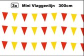 3x Mini ligne de drapeau rouge/jaune 3 mètres - Ligne de drapeau de festival de fête à thème d'anniversaire ligne de drapeau amusante