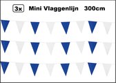 3x Mini vlaggenlijn blauw/wit 3 meter - Verjaardag thema feest festival vlaglijn fun vlaglijn