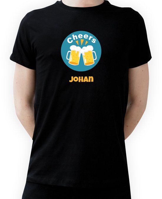 T-shirt met naam Johan|Fotofabriek T-shirt Cheers |Zwart T-shirt maat L| T-shirt met print (L)(Unisex)