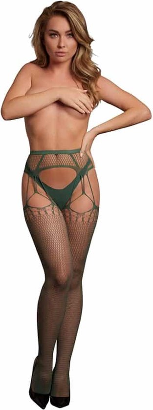 Shots - Le Désir DES041GRNOS - Shredded Suspender Pantyhose - One Size - Midnight Green XS - XL