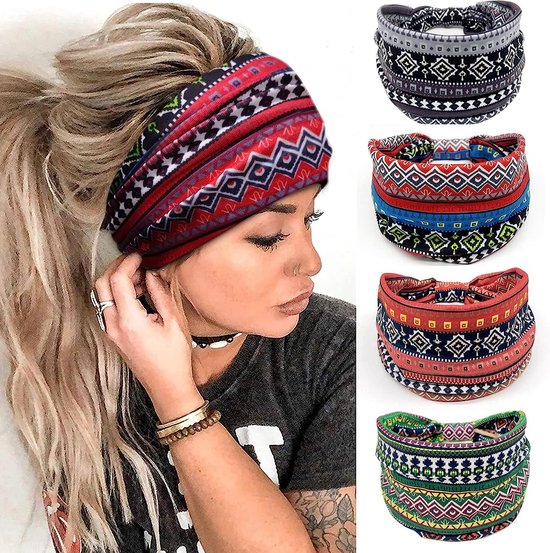 Lot De 4 Bandeaux De Sport Femme - Tissu Respirant, élastique - Pour Running, Yoga, Fitness - Noir
