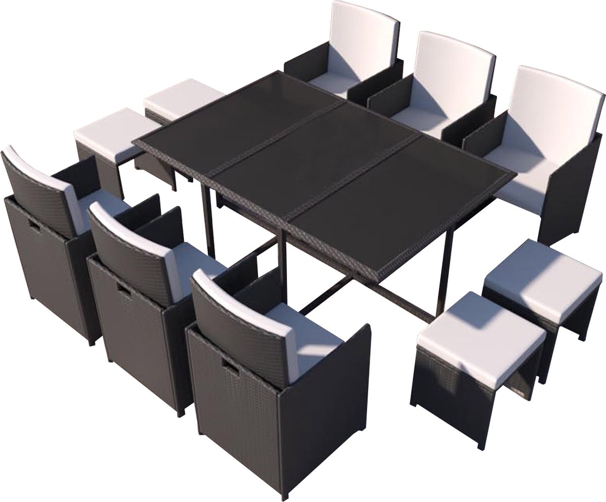 Concept-U - 10 -Zatertafel en stoelen in zwart -wit gevlochten hars FLORIDA