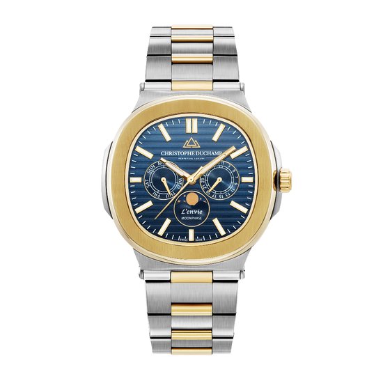 Luxe mannenhorloge | L'envie - Moonphase Gold Blue | Christophe Duchamp