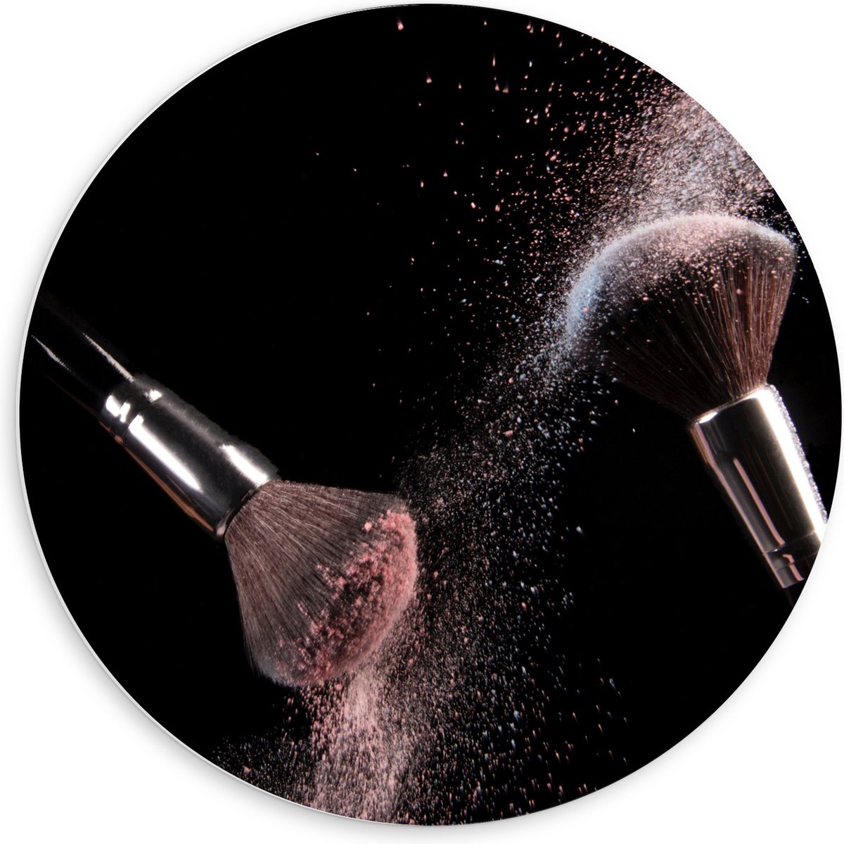 PVC Schuimplaat Muurcirkel - Kwasten - Makeup - Poeder - Verspreid - 60x60 cm Foto op Muurcirkel (met ophangsysteem)