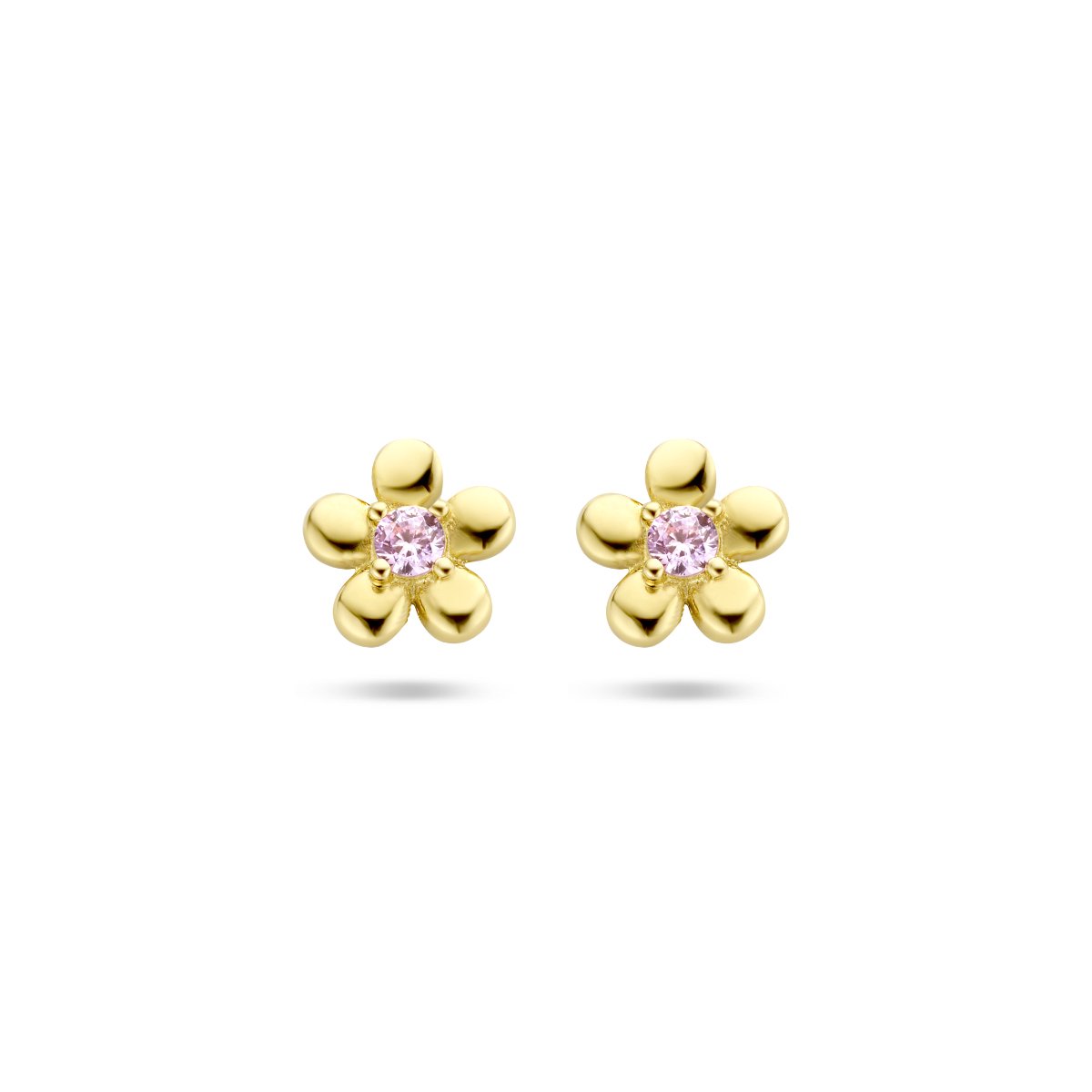 Oorknoppen bloem roze zirkonia 14k geelgoud - 40.26897